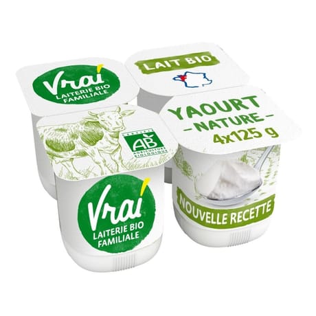 Vrai yaourt bio nature au lait de vache biologique 4x125g