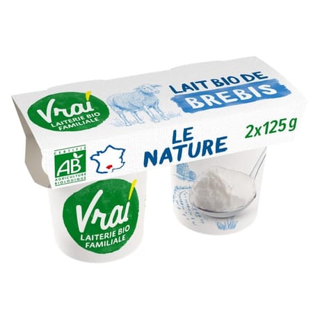 Vrai yaourt au lait de brebis nature biologique 2x125g