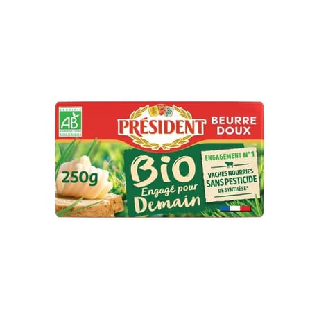 Président beurre bio doux plaquette 250g