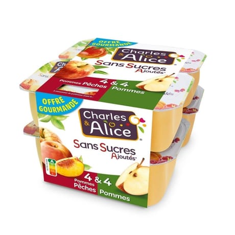 Charles & Alice sans sucre ajouté 4 pommes + 4 pommes pêches 8x100g