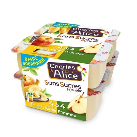 Charles & Alice sans sucre ajouté 4 pommes + 4 pommes bananes vanille 8x100g