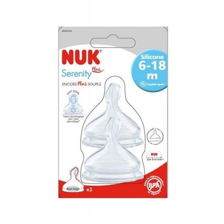 2 tétines silicone base large serenity + 6-18 mois xl lait & céréales Nuk