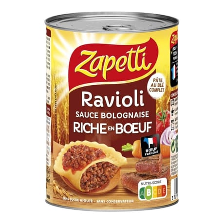 Zapetti ravioli sauce bolognaise riche en boeuf - blé complet - viande francaise - plat cuisiné 400g