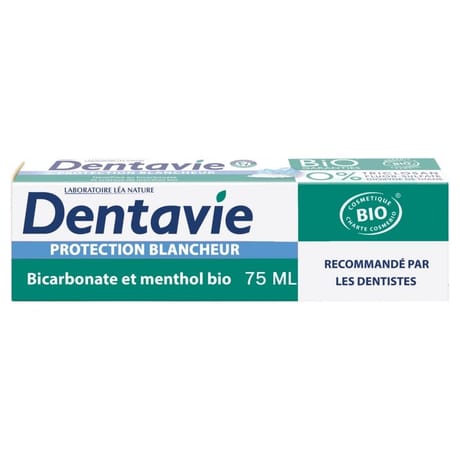 Dentavie dentifrice soin blancheur bicarbonate et cristaux de menthol 75ml bio