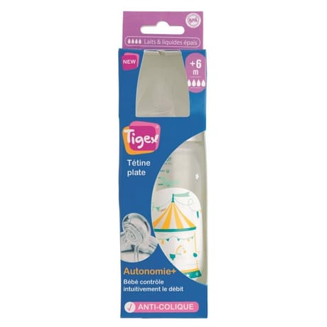 Biberon col large autonomie+ 300ml +6 mois lait infantile & liquides épais Tigex