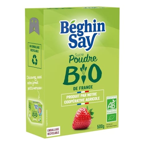 Beghin say sucre poudre bio de betterave bec verseur 500g