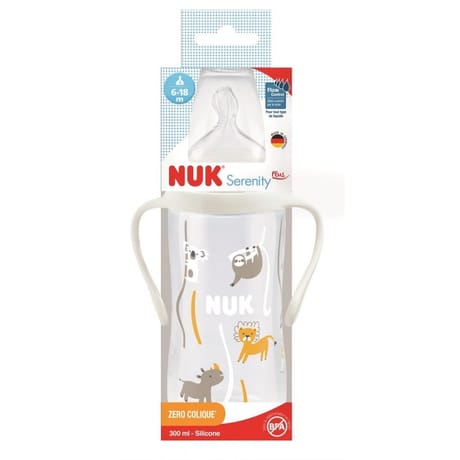 Biberon col large serenity+ poignées 300ml 6-18 mois flow control  - temperature control Nuk