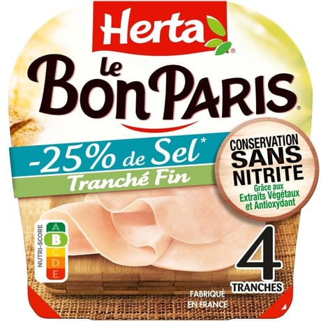 Herta le bon Paris -25% de sel sans nitrite 4 tranches fines 120g