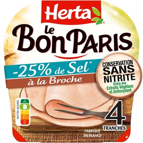 Herta jambon à la broche réduit en sel sans nitrite 4 tranches 140g