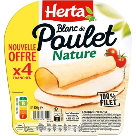 Herta blanc de poulet nature 4 tranches 120g