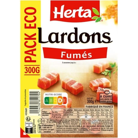 Herta lardons fumés pack éco 300g