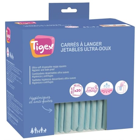 20 carrés à langer jetables Tigex