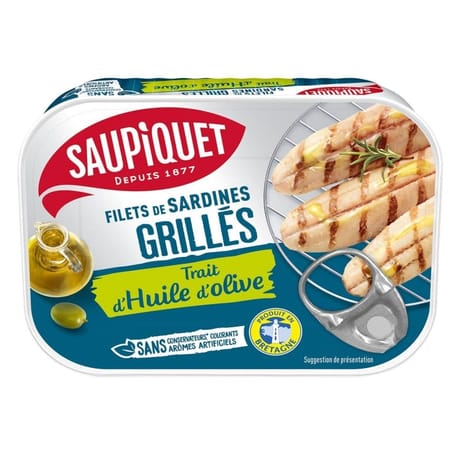 Saupiquet filet de sardines grillés sans aretes trait d'huile d'olive 70g
