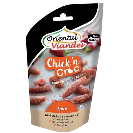 Orientales viandes Chick'n croc épicé fumé au bois de hêtre halal 70g