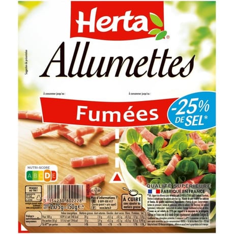 Herta allumettes -25% sel fumées 2x75g