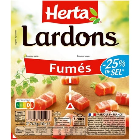 Herta dés de lardons -25% sel 2x75g