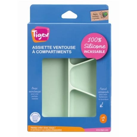 Assiette ventouse à compartiments 100% silicone Tigex