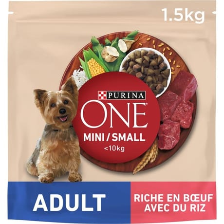 Purina one chien mini adulte riche en boeuf avec du riz 1.5kg
