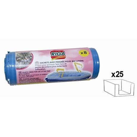 Riga sachets plastique avec poignées pour litière x8 50x38,5 cm