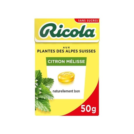 Ricola sans sucres citron melissa stevia boite de 50g