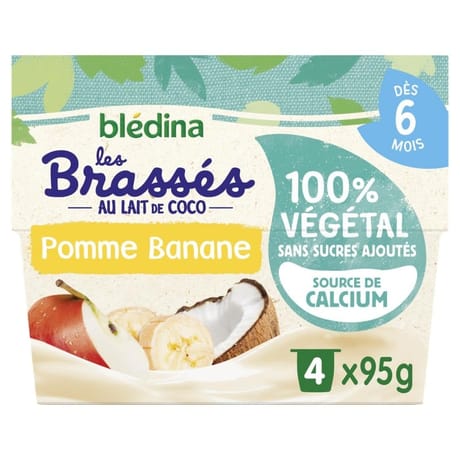 Bledina brassé banane 100% végétal au lait de coco 4x95g