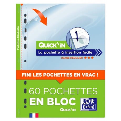 Oxford 60 pochettes perforées quick'in bloc format a4