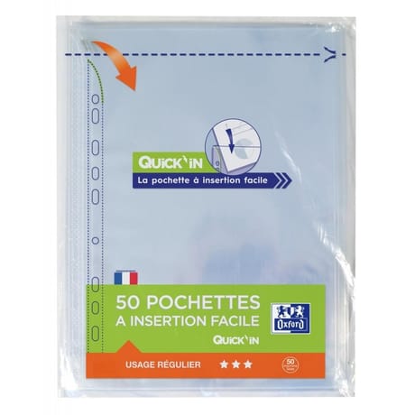 Oxford lot de 50 pochettes perforées easy insert a4 incolore