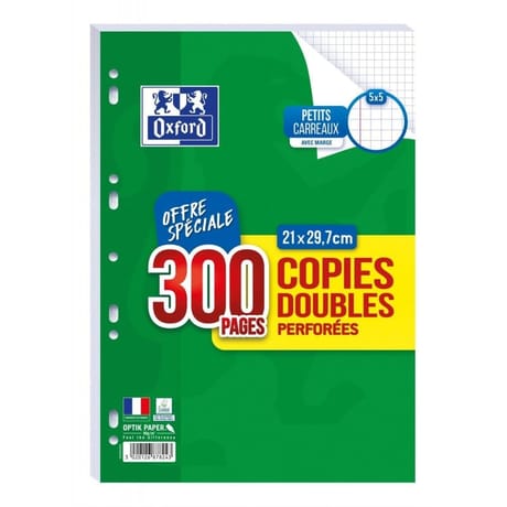 Oxford copies doubles perforées 200+100 pages 90g q5/5