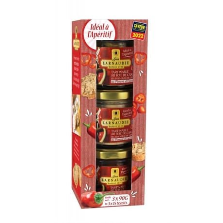 Jean larnaudie lot de 3 tartinable de canard 35% foie gras de canard piment 270g