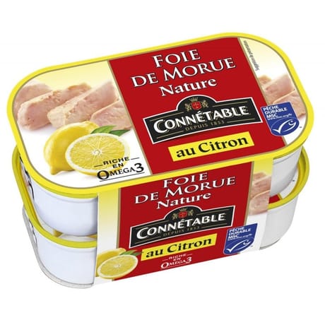 Connetable foie de morue nature au citron 121g lot de 2 x 1/6