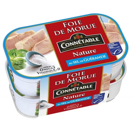 Connetable foie de morue nature au sel de Guérande 121g lot de 2