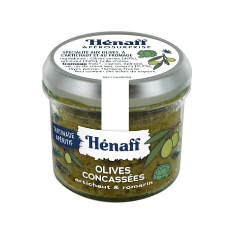 Henaff tartinade apéritif olives concassées artichaut et romarin 90g