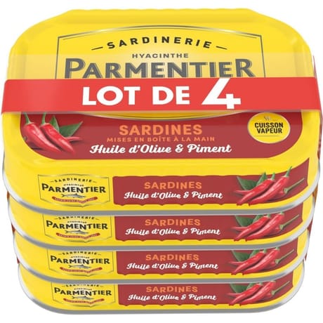 Parmentier sardines entieres à l'huile d'olive et piment 135gx4