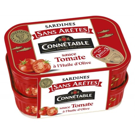 Connetable lot de 2x 1/5 sardines sans aretes sauce tomate a l'huile d'olive vierge 280g
