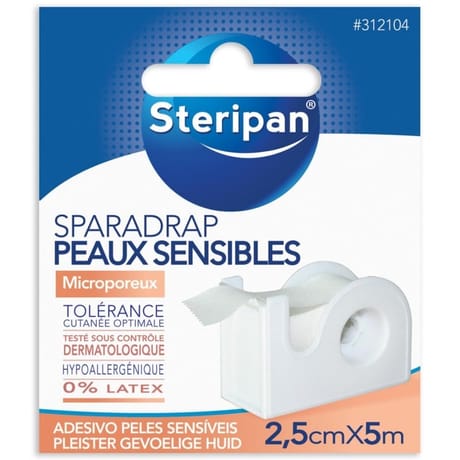 Stéripan sparadrap peaux sensibles avec devidoir 5m x 2.5 cm