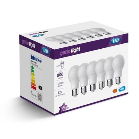 Getic lot de 6 ampoules standard equivalent 60w e27 4000k 174g