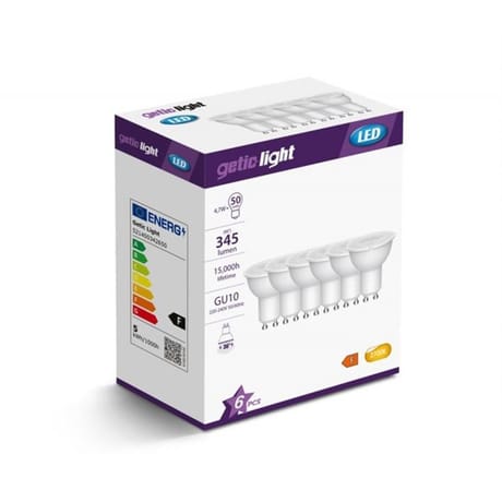 Gétic lot de 6 ampoules gu 10 led 4.8 equivalent 50w en blanc chaud 2700k 132g