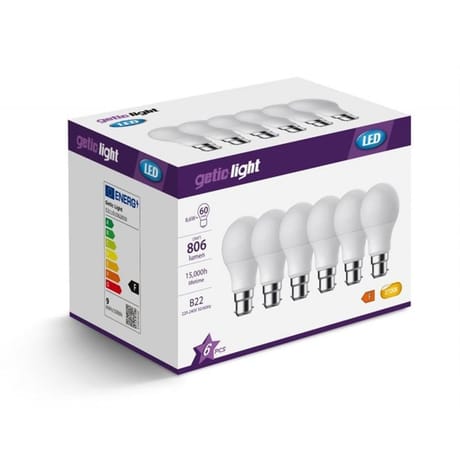 Getic lot de 6 ampoule standard equivalent 60w b22 2700k 186g