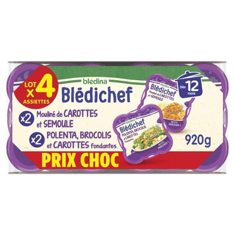 Bledina bledichef prix choc mouline de carottes semoule polenta brocolis 920g