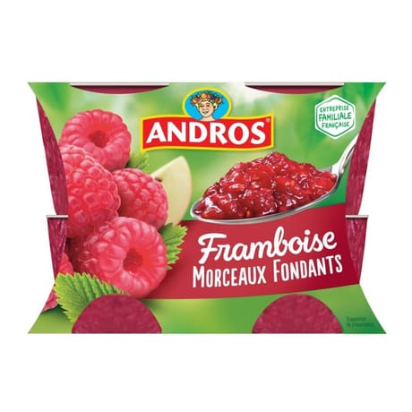 Andros dessert de framboises et pommes avec morceaux 4x100g