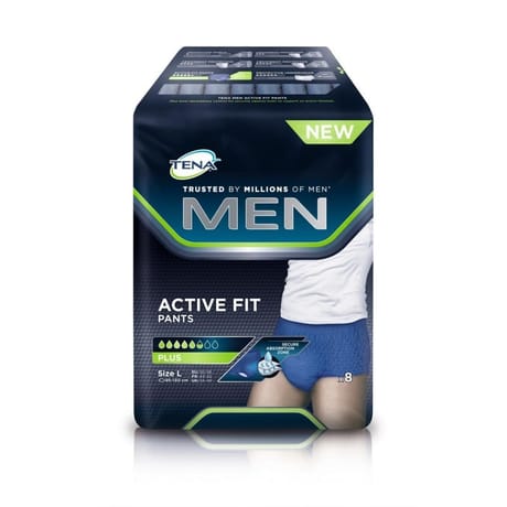 Tena men active fit 8 pants + large