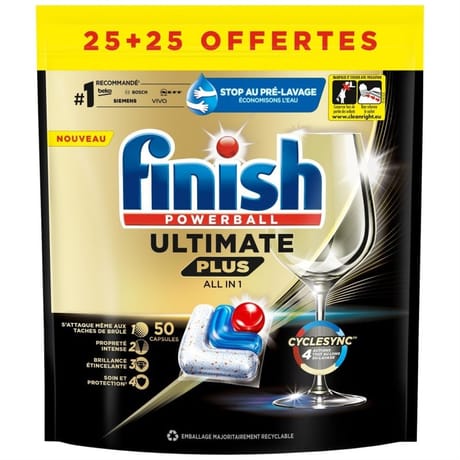 Finish ultimate plus capsules lave vaisselle 25+25 offertes