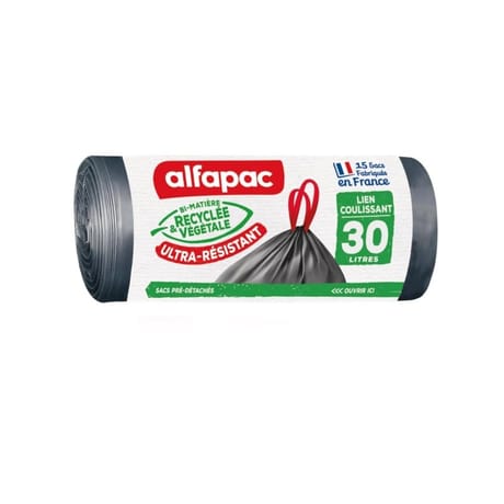 Alfapac 15 sacs 30l à lien coulissant ultra-résistant