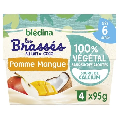 Bledina brassé mangue 100% végétal au lait de coco 4x95g