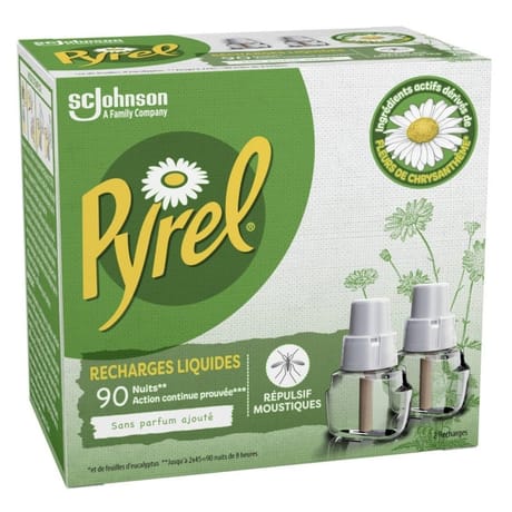 Pyrel recharge liquide 45 nuits électrique répulsif moustiques 32mlx2