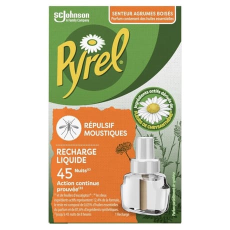 Pyrel recharge liquide répulsif moustiques agrumes boisés 45 nuits 32ml