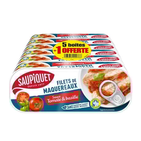 Saupiquet filets de maquereaux sauce tomate basilic 169gx6 offre spéciale