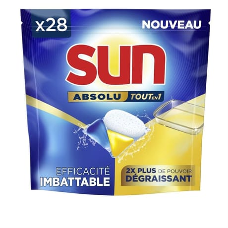 Sun capsules lave-vaisselle absolu tout en 1 dégraissant 28 lavages 0.42kg