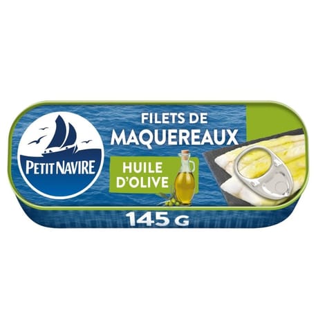 Petit navire filets de maquereaux sans peau huile d'olive 145g