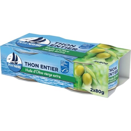 Thon entier msc huile d'olive vierge extra petit navire 2x80g